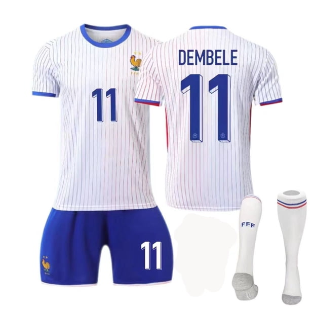 Copa de Europa 2024 Camiseta de visitante de Francia No. 10 Traje de camiseta de fútbol de Mbappé 11 Camiseta transfronteriza de DembéléNúmero 11+Calcetines