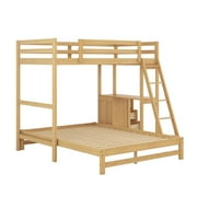 EUROCO Twin over Full Bunk Bed with Desk and Drawers, Natural