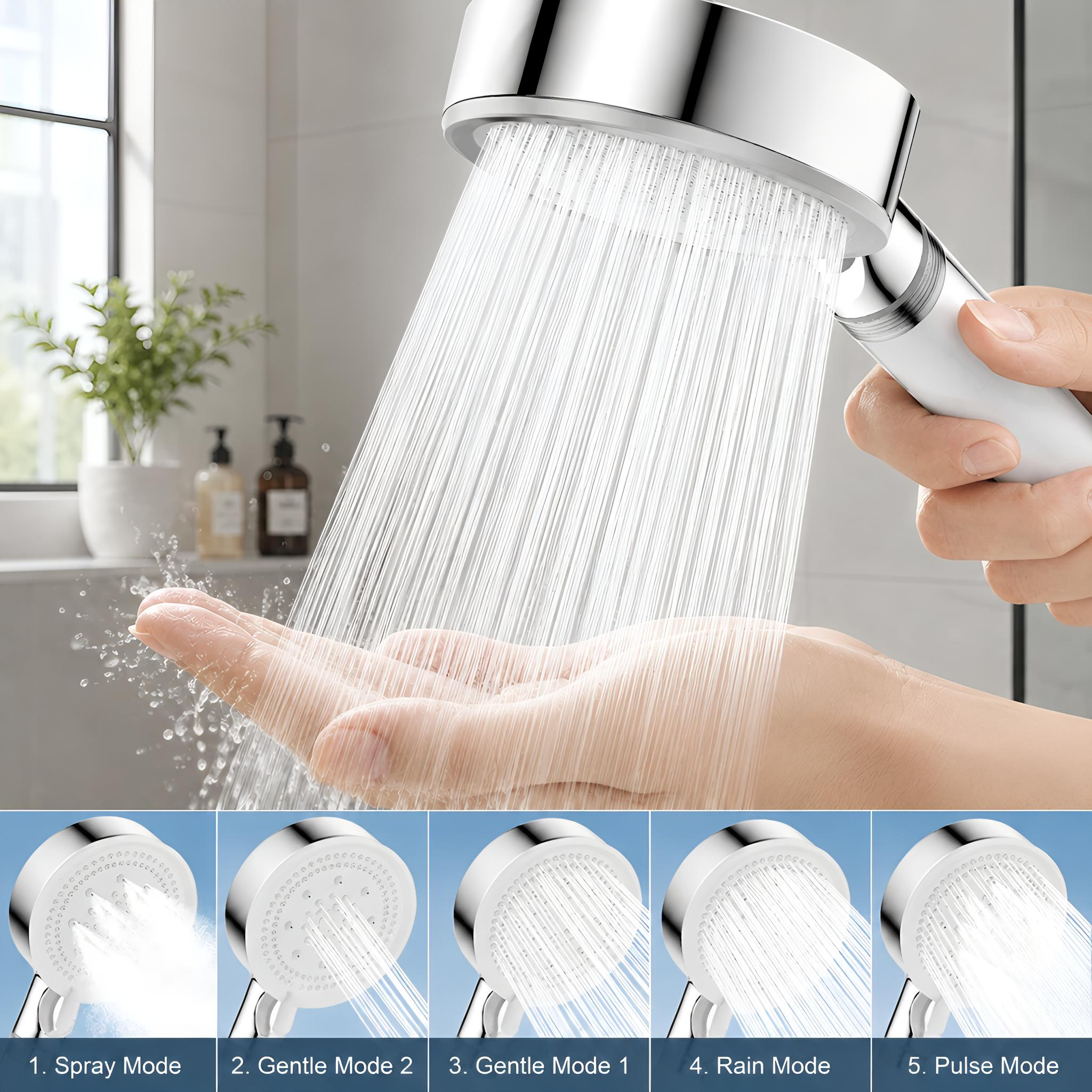 Beaulyn 5-Mode Handheld Shower Head with Hose photo 2