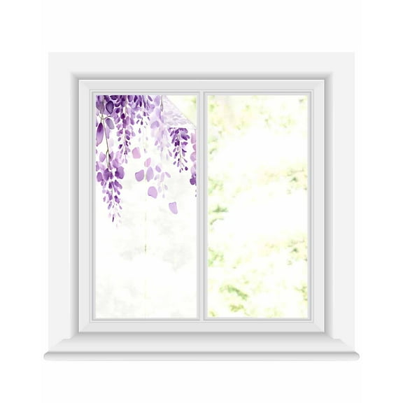 Window Privacy Film Wisteria Flowers Stained Glass Window Film Decorative Sun Block Window Cover Purple Floral Warercolor Summer Window Clings Static Adhesive Sticker for Bathroom 19.6"x39.3"