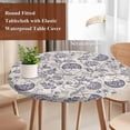 thumbnail image 5 of Farmhouse Purple Floral Round Fitted Table Cover Linen Boho Flower Rustic Country Waterproof Table Cloth with Elastic Edge Wipeable Tablecloth for Picnic Camping Party Fits 45"-54" Diameter, 5 of 8