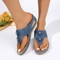thumbnail image 2 of Rokment Women's Flower Orthopedic Wedge Flip Flops Boho Beach Summer Comfortable Leather Platform Thong Slip on Walking Sandals Fashion Casual Floral Chunky Mid Heel Dress Slides Navy Size 8.5, 2 of 7