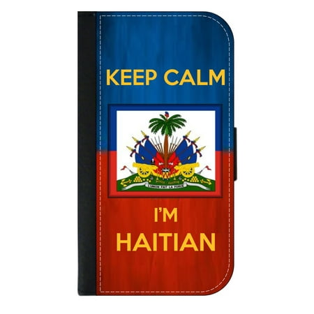 Keep Calm I'm Haitian - Haiti  - Wallet Style Cell Phone Case with 2 Card Slots and a Flip Cover Compatible with the Apple iPhone 4 and 4s