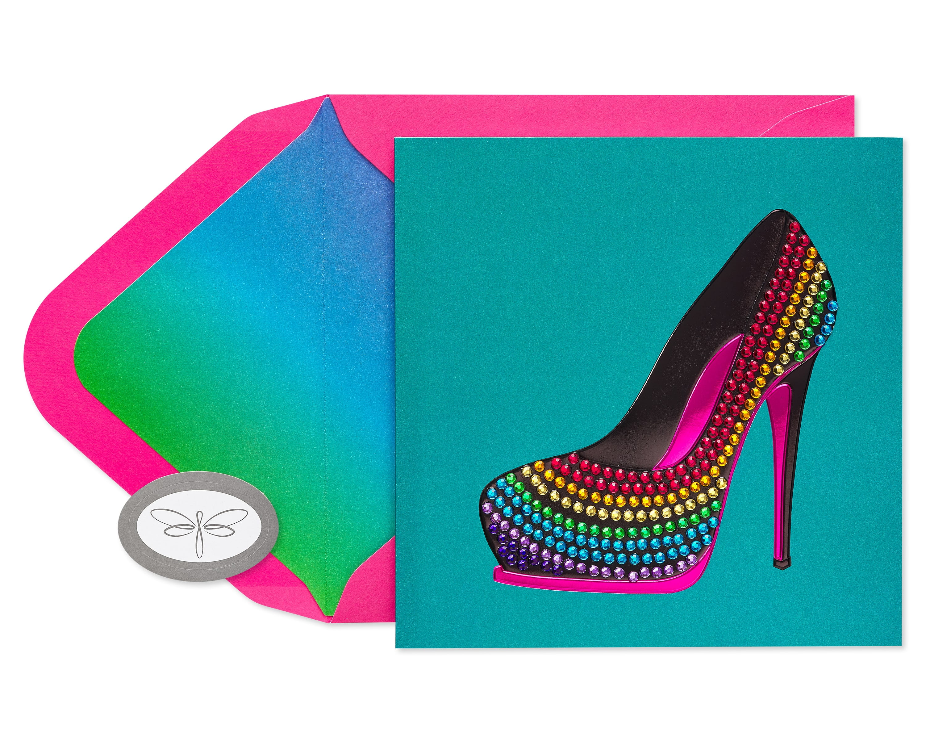 Papersong Premium Birthday Card (Rainbow Gem Shoe)