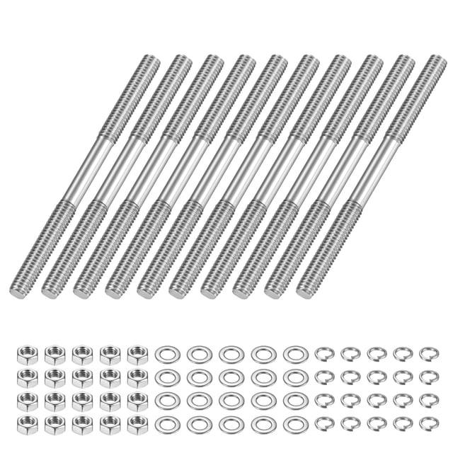 Uxcell Ensemble de 10 Vis à Double Extrémité Filetées, M5x70mm Tige de Poussée en Acier Inoxydable Filetage Double Extrémité avec Verrou et Rondelle Plate