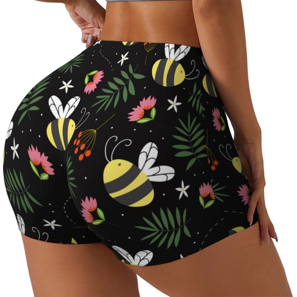 Fotbe Bees Shorts Sin Costuras – Shorts Deportivos de Cintura Alta para Mujer, Elásticos para Gimnasio, Yoga, Running o Ciclismo-Large