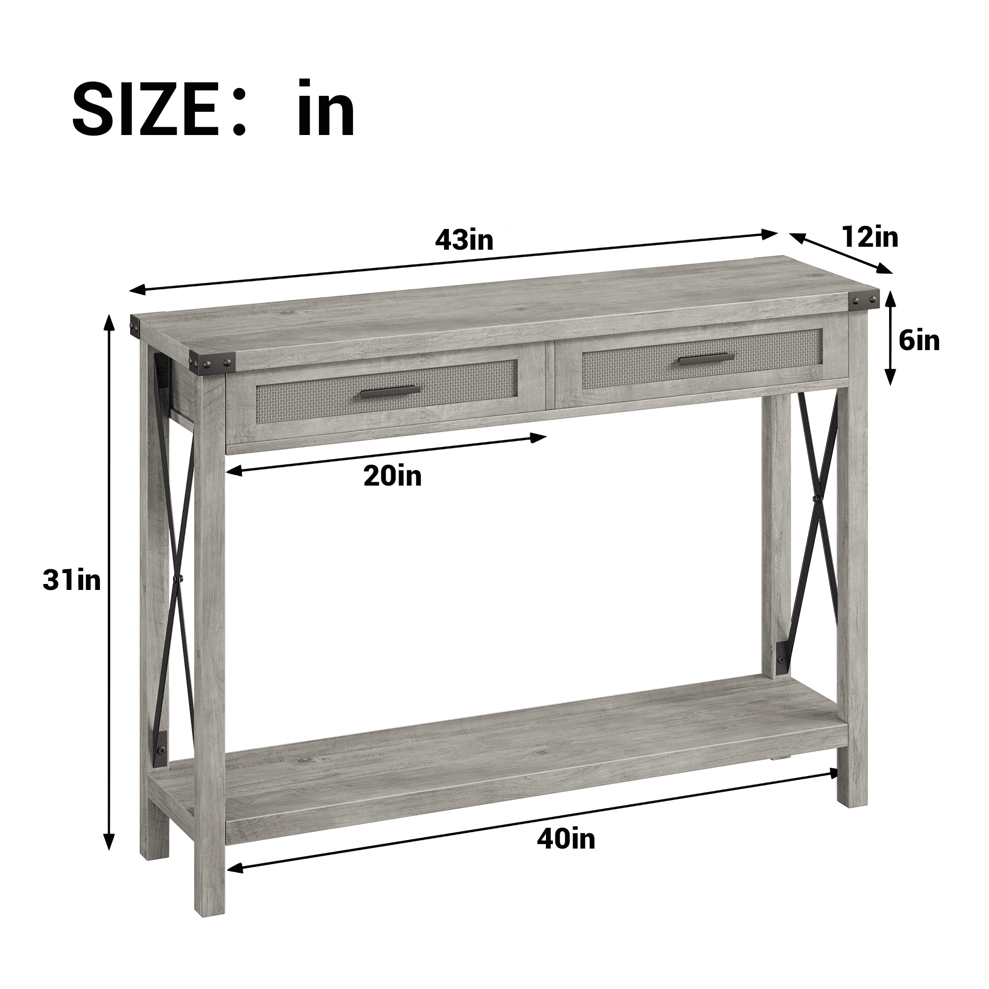 End Table, Console Table Featuring Rattan Drawers, 43 in Sofa Table with Storage, Ideal Console Tables for Entryway, Living Room, Hallway, and Foyer