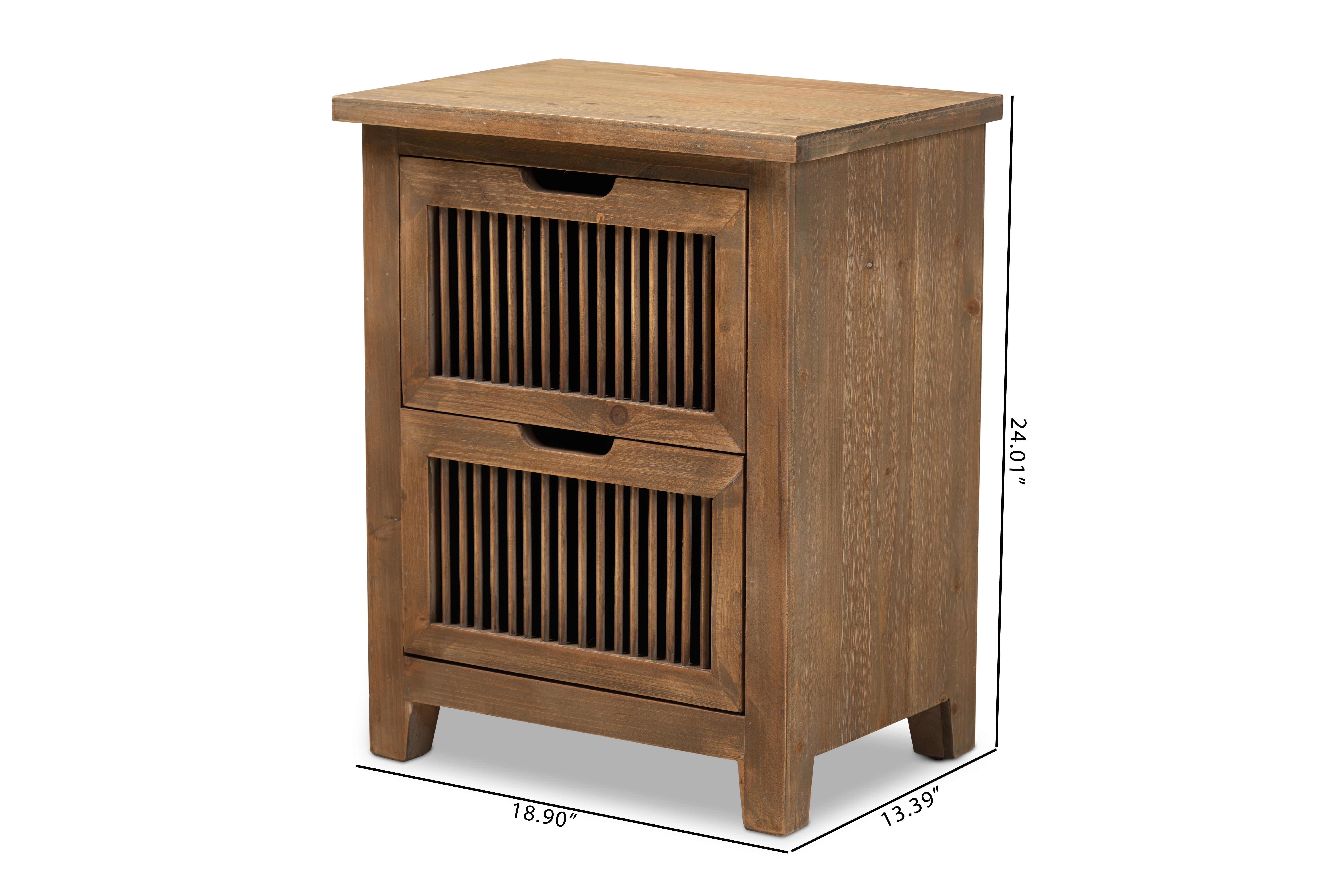 Baxton Studio Clement Rustic Transitional Medium Oak Finished 2-Drawer Wood Spindle End Table