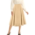 thumbnail image 7 of Women's Vintage Long Skirts Solid Color Elegant Elastic Waist Pleated A-Line Casual High Waist Midi Skirt Plus Size, 7 of 7