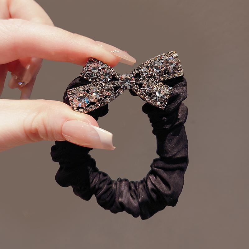 Fashion Rhinestone Bow Scrunchies Women Elastic Hair Rubber Bands Tie Hair Ring Rope Headdress Girls Headwear Accessories