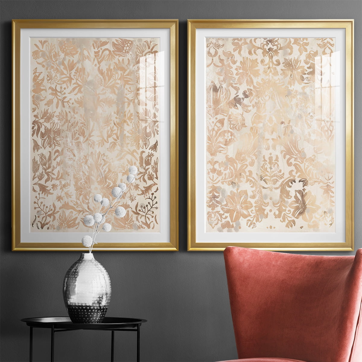 Wexford Home Walnut Damask I Premium Framed Print, 18.5" x 24.5" - Ready to Hang, Gold (Set of 2)