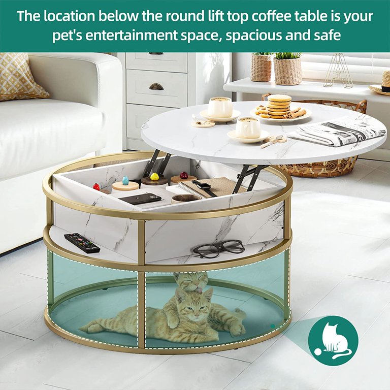 Lift Top Coffee Table Round With Storage - Brown Farmhouse Style ...