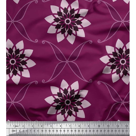 Soimoi Japan Crepe Satin Fabric Leaves & Floral Artistic Print Sewing Fabric Yard 42 Inch Wide