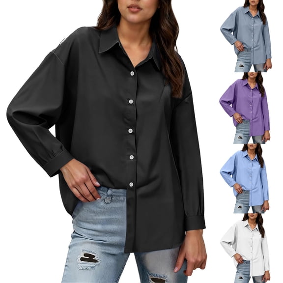 Hinvhai Button Down Shirts for Women Long Sleeve Collared Blouse Business Casual Tops White XL(XL)