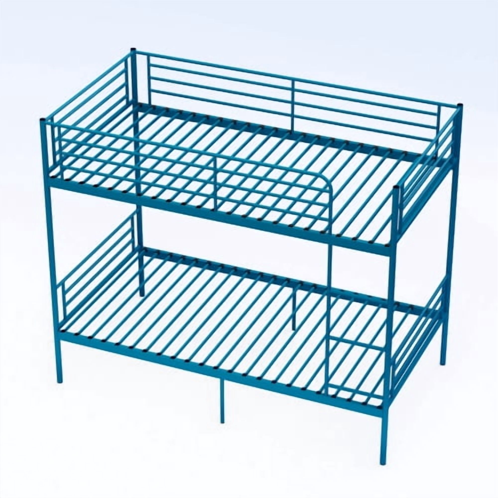 Twin Over Twin Metal Bunk Bed with Ladder and High Guardrail, Convertible to 2 Twin Beds, Noise-Free, Storage Space, Blue