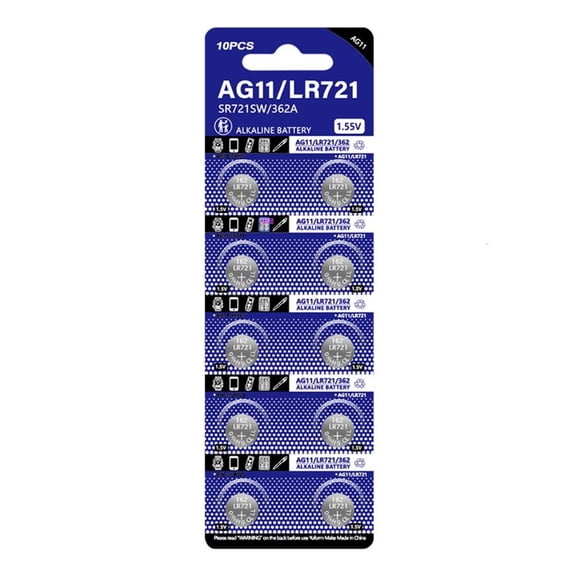 Yammee 10 Pieces LR721 Alkaline Button Batteries 1.5V Capacity Replacement AG11/D361/D362/G11 for Various Electronic Devices