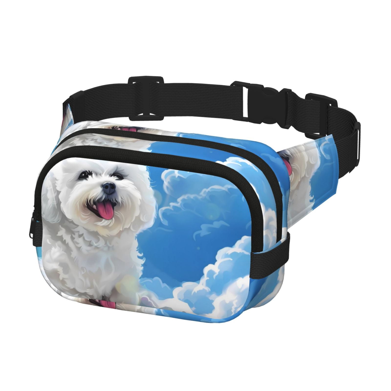 Hirioo Cute Cloud Bichon Frise for Double Layer Waist Bag Adjustable Fanny Pack For Travel Running Hiking