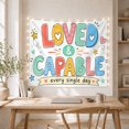 thumbnail image 5 of Loved & Capable Affirmation in Colorful Hearts and Stars, Playful Illustration for Kids, Positive Wall Art, Back to School Gift, Tapestry Wall Hanging for Bedroom and Den, 5 of 7
