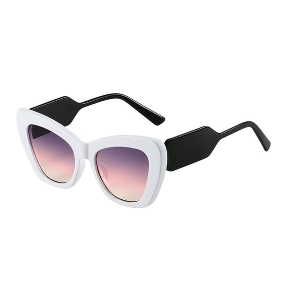 HEVRJEWJD Womens Cute Fashion Square Cat Eye Sun Glasses | Stylish Thick Frame, Unique Colorful for Driving, Daily Wear, Beach White 14.5cm
