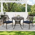 thumbnail image 6 of MEETWARM 3 Piece Patio Bistro Set, Outdoor All-Weather Cast Aluminum Dining Furniture Set Includes 2 Cushioned Chairs and a 35.4” Round Table with Umbrella Hole for Garden Deck, Navy Blue, 6 of 7