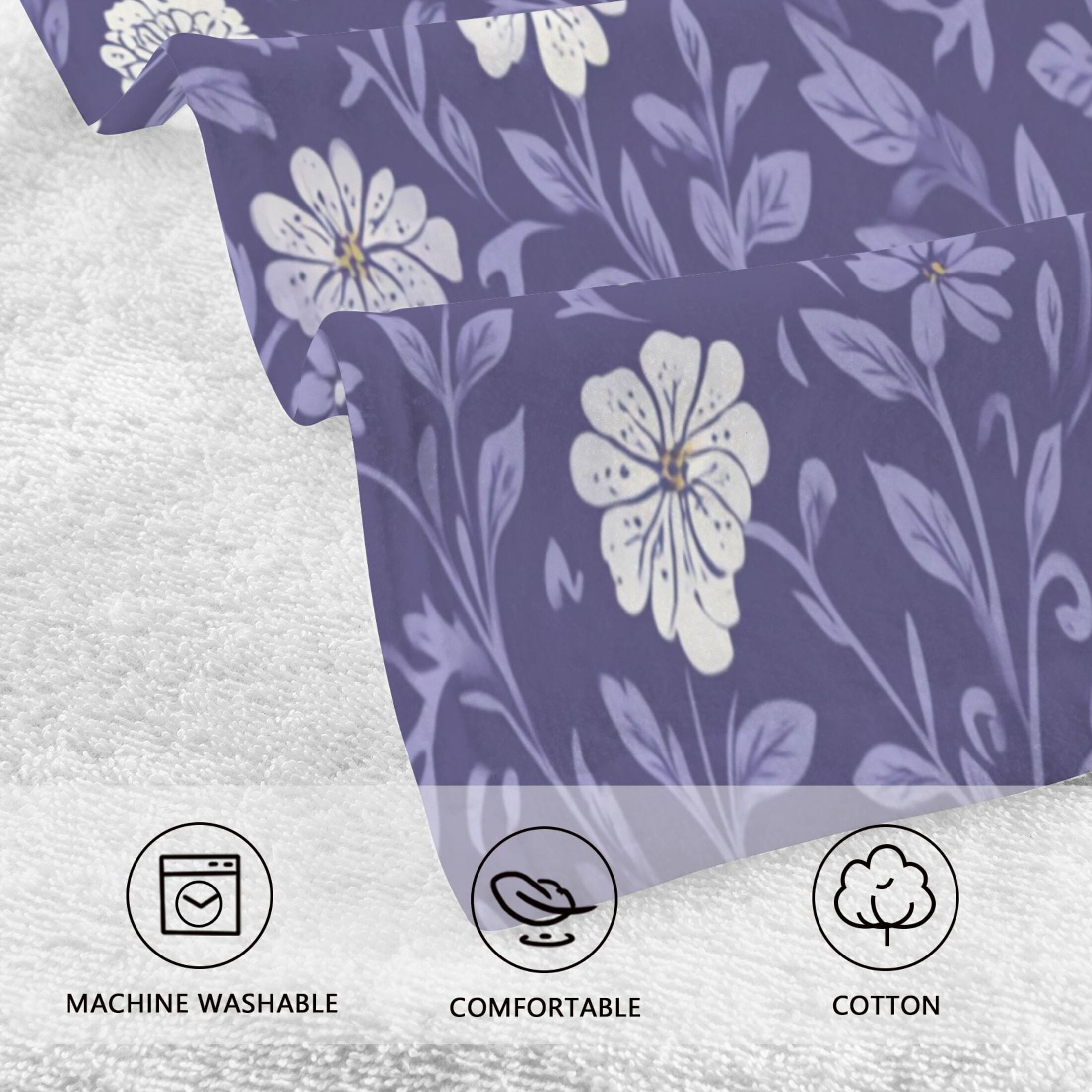 2 Pieces of Cotton Towel Face Towel Set Hand Towel Bath Towel Cotton Bath Towel Sets Dark Purple Leaves and Flowers
