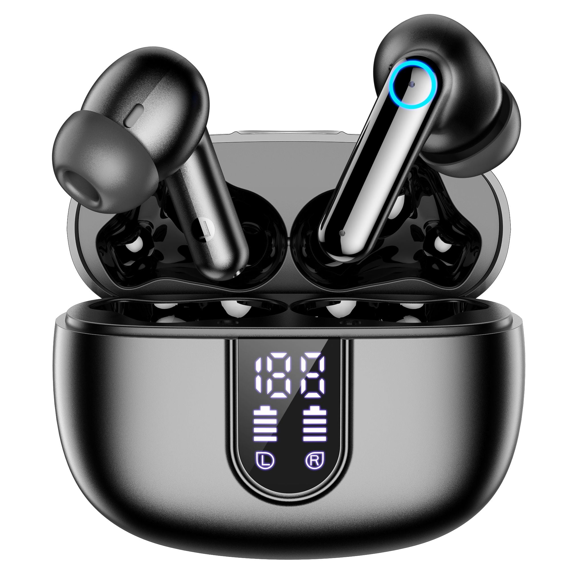 Wireless Earbuds, Bluetooth 5.3 Headphones HiFi Stereo, Bluetooth Earbuds with ENC Noise Cancelling Mic, IP7 Waterproof in Ear Earphones, 56H, LED Display Ear buds for Pad Workout Sports, Black