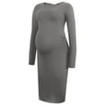 thumbnail image 4 of XUNKUSGA Maternity Dresses for Women Fashion Crew Neck Side Split Long Dress Casual Soild Color Long Sleeved Holiday Dress Comfortable Soft Slim Fit Party Dress S-2XL,Gray, 4 of 6