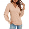 thumbnail image 3 of Tops Casuales de Larga con Cuello en V para Mujer, Camisetas Holgadas de y Otoño Amarillo Albaricoque XL, 3 of 8