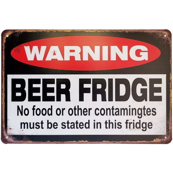 Warning Beer Fridge Durable Metal Tin Sign Funny Bar or Man Cave Decorative Vintage Signs