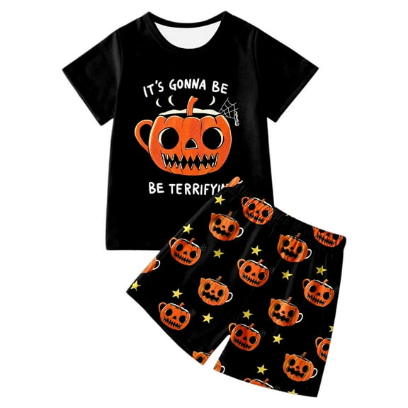 Kiijoy Toddler Boys Halloween Outfits Pumpkin Short Sleeve T Shirt Shorts Set, Sizes 4-5T