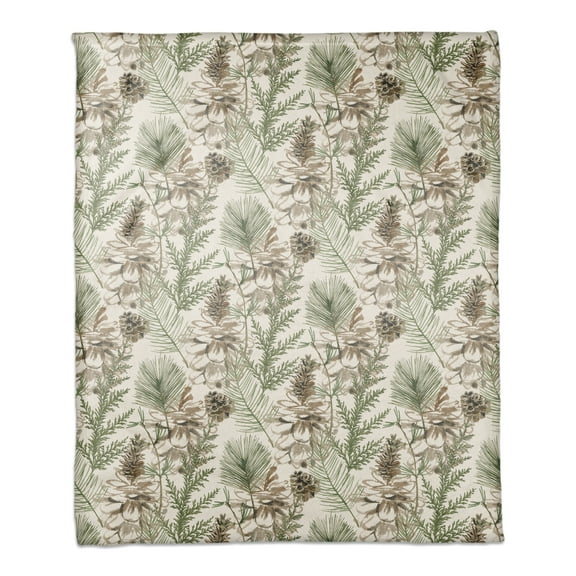 Creative Products Pine Cones and Greenery on White 50 x 60 Coral Fleece Blanket