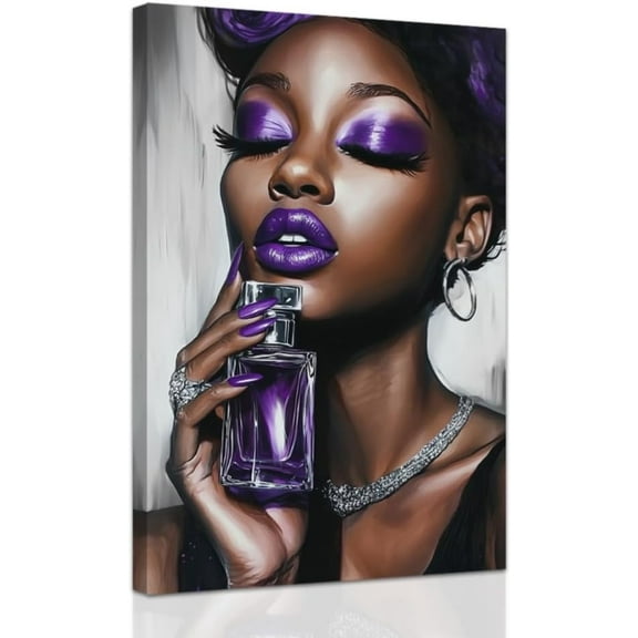 AVOI Purple African American Wall Art Black Women Art Wall Decor Elegant Woman Canvas Prints Fashion Charm Girl Poster for Female Bedroom Home Unframe: 20x24in