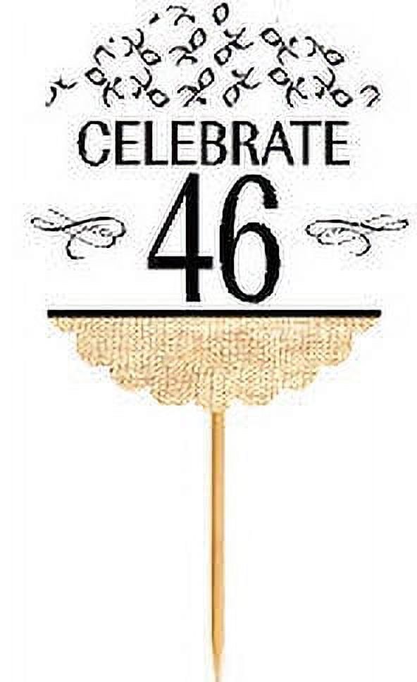 46th Birthday / Anniversary Novelty Burlap Cupcake Decoration Picks -12pack