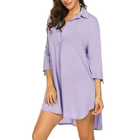 

Sleep Shirts for Women Button Down Shirts Long Sleeve Sleepwear Swimsuit Cover Ups Soft Pajama Tops