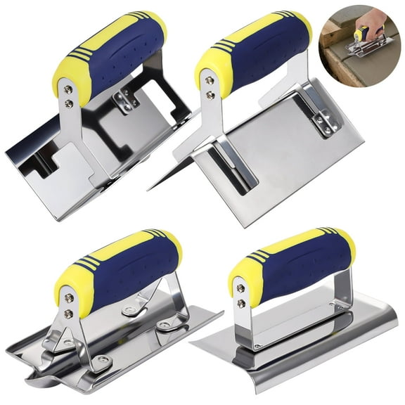 4 PCS Stainless Steel Plaster Finishing Trowel, Concrete Tool Set for Cement Work, Anti-Rust Metal with Non-Slip Handle, Masonry Corner Finishing Trowel for Construction and DIY Projects