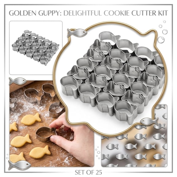 25-Piece Cute Little Goldfish Cookie Cutters, Stainless Steel Mini Fish Shape Biscuit Molds, Fun Baking and Fondant Decoration Tools for Kids(Silver)