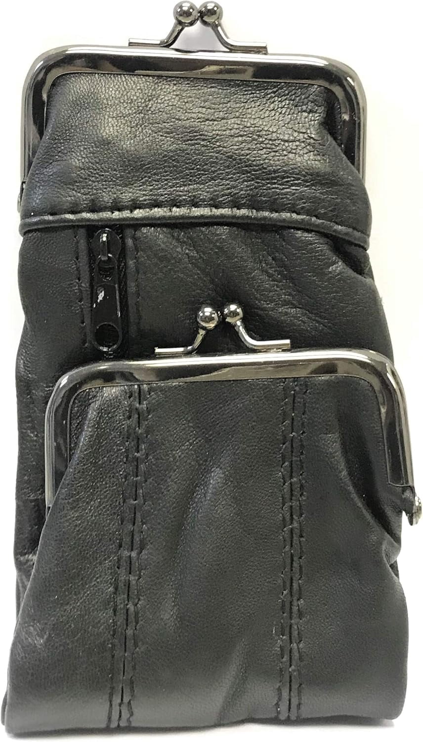 Eclipse Luxury Full Lamb Skin Cigarette Case Pouch, Coin Purse w/ 2 Snap Closure & A Zipper Pocket, Holds 120s Size (X-Long) , 3212Z (Choose Your Own Colors!) (Black & Red)
