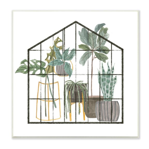 Stupell Industries Modern Greenhouse Illustration Chic Indoor Plants Palm Leaves,12 x 12, Design by Melissa Wang