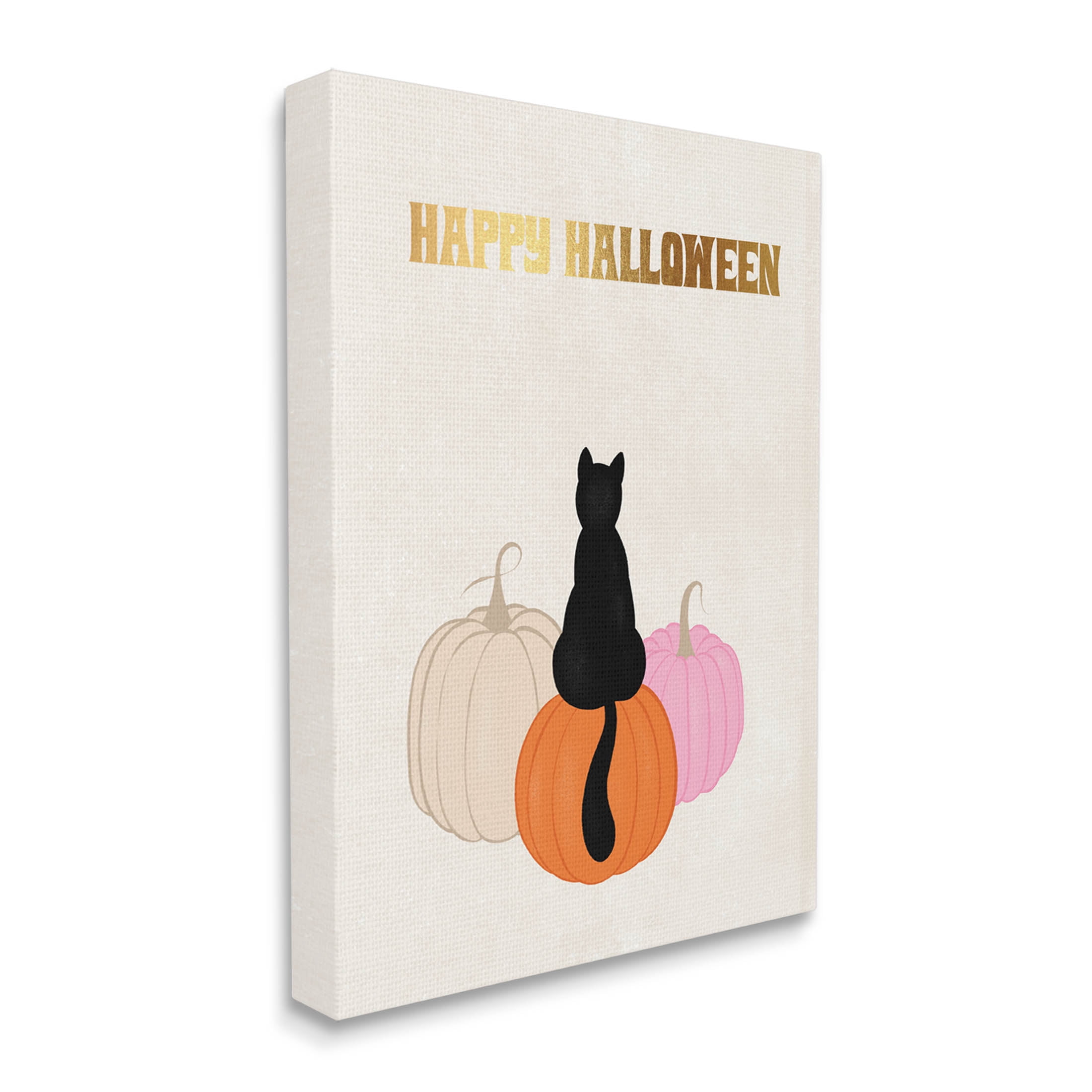 Happy Halloween Black Cat Pumpkins Holiday Graphic Art Gallery Wrapped Canvas Print Wall Art