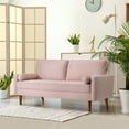 thumbnail image 3 of Koorlian Small Sofa Couch, 2 Seater Fabric Loveseat, Mid Century Modern Couches for Living Room, Appartment, Dorm, Hotel, Home Office, Button Tufted Seat Cushion, Square Armrest, Pink, 3 of 7
