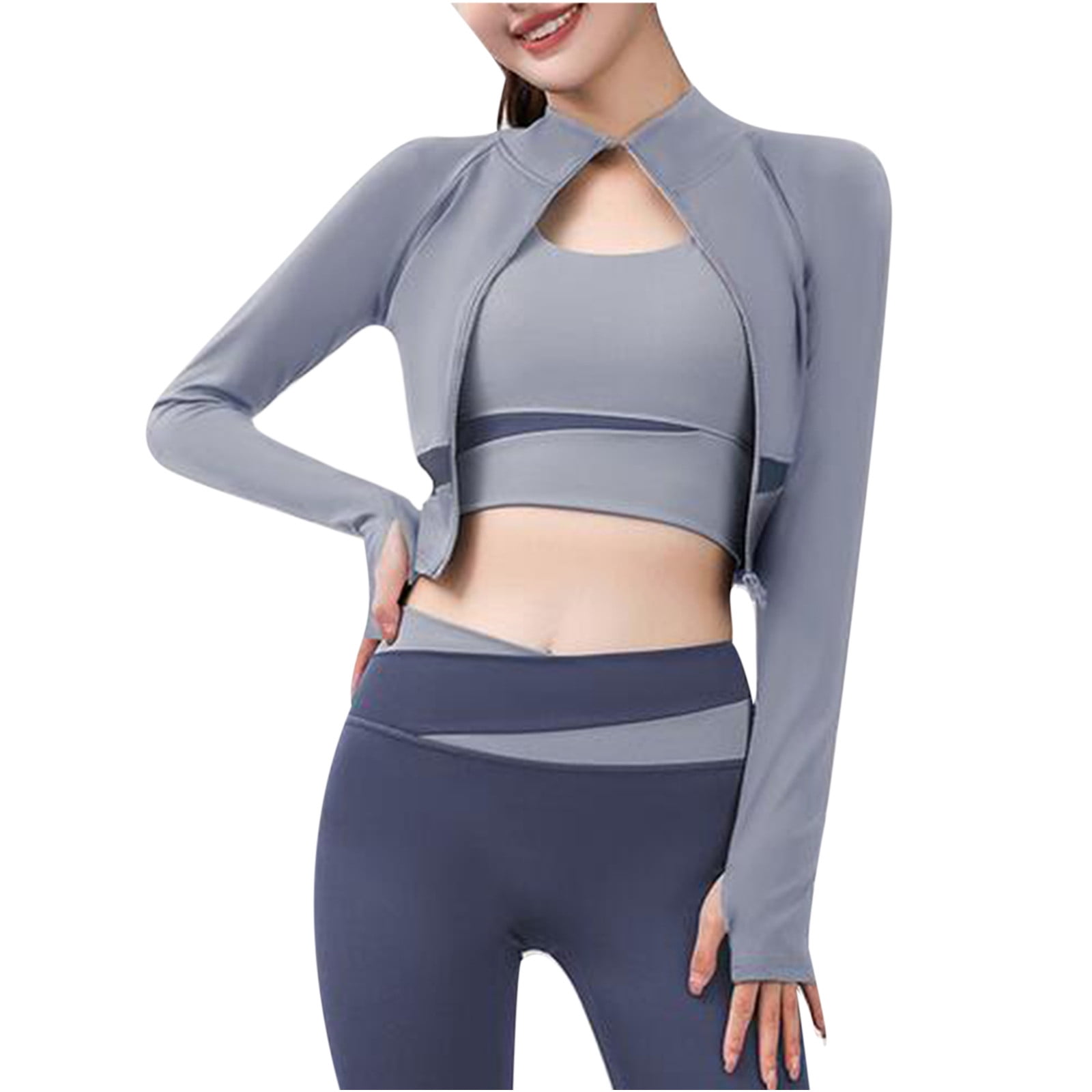 XFLWAM Womens Cropped Workout Jacket Lightweight Full Zip Running Athletic Coat  Slim Fit Yoga Sportswear with Thumb Holes Blue L - Walmart.com