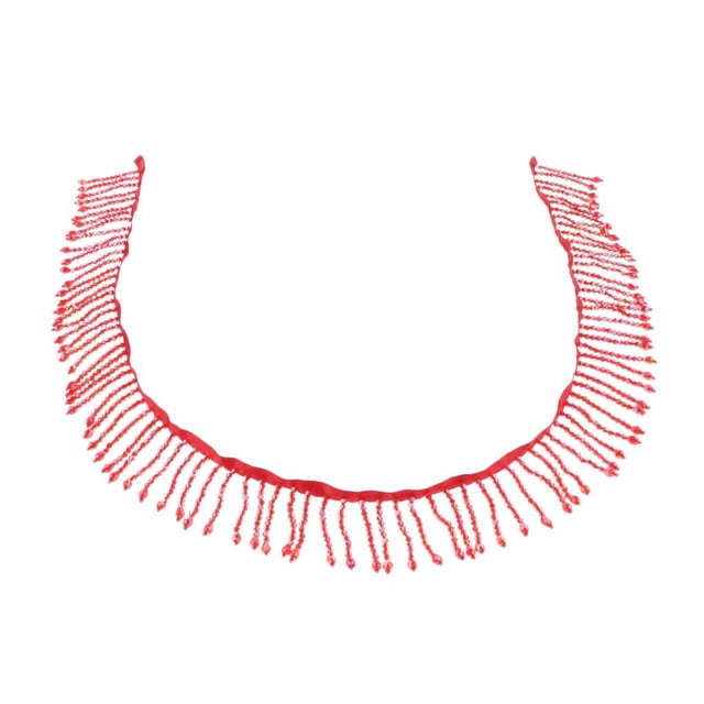 Cinta decorativa roja de 1 yarda con borlas de cuentas de vidrio y flecos de 55 mm rojo