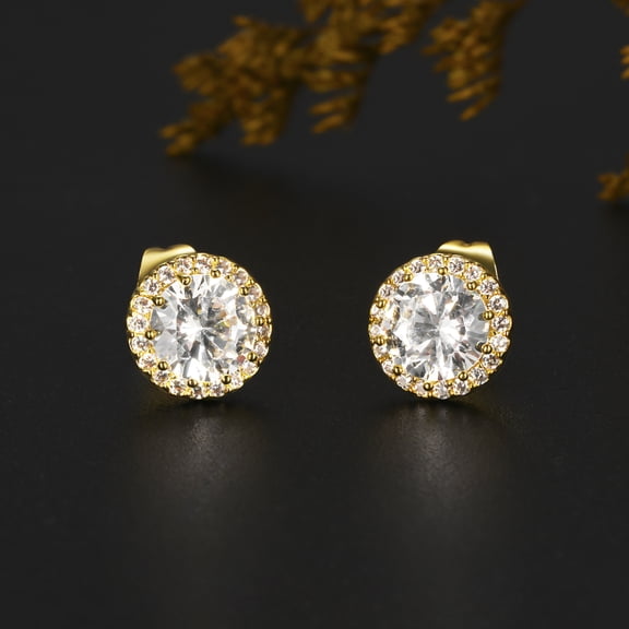 GEMSME 18K gold plated Round Cubic Zirconia simulated diamonds stud earrings for women