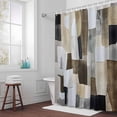 thumbnail image 6 of Abstract Color Block Shower Curtain for Bathroom Decor, Brown White Geometric Modern Art Waterproof Fabric Shower Curtain, 48"x72" Set with 12 Hooks, 6 of 9