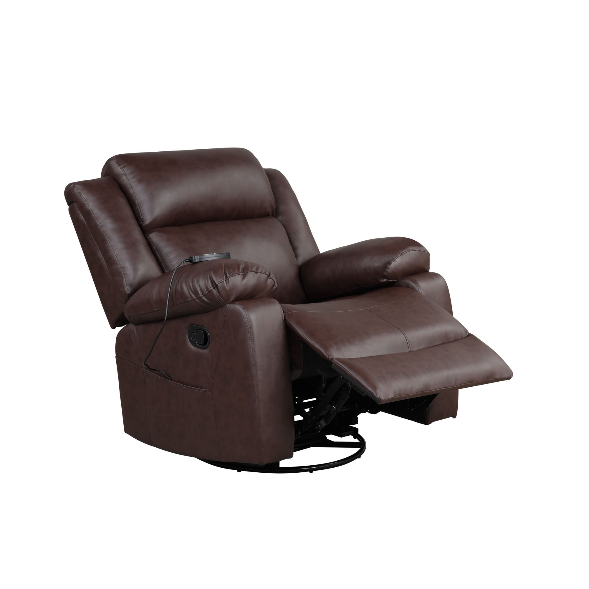 Elm & Oak Maxima Standard Manual Swivel Recliner with Massage and Heat, Brown Faux Leather - image 3 of 13