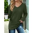 thumbnail image 5 of Womens Long Sleeve Tops V Neck Shirts Light-Weight Tunic Sweaters Fashion Dark Green XL, 5 of 9