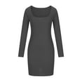 thumbnail image 1 of JUNWELL Robe Tricotée Élastique Slim à Manches Longues pour Femmes, Encolure Carrée Basse, 1 of 5