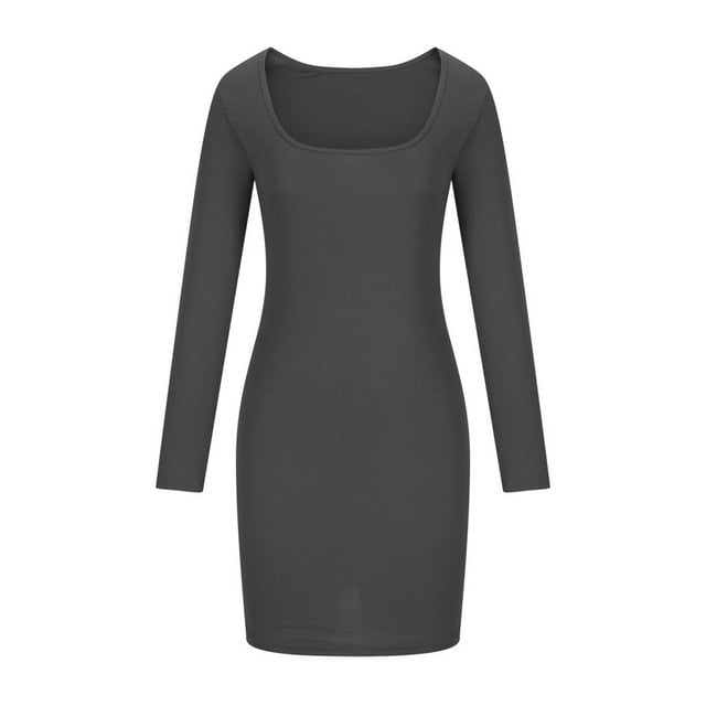 JUNWELL Robe Tricotée Élastique Slim à Manches Longues pour Femmes, Encolure Carrée Basse