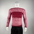 thumbnail image 3 of UQJfacai Mens Mesh Off Shoulder Tops Sheer See Through Long Sleeve Shirts Stretch Muscle Fitted Tee Summer Party Night Clubwear Wine M, 3 of 9