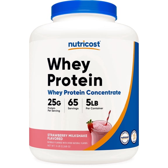 Nutricost Whey Protein Concentrate Powder (Strawberry Milkshake) 5LBS - Protein Supplement